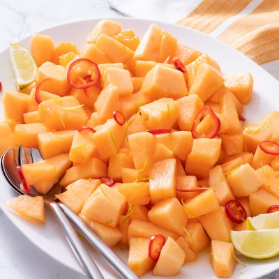 Melon and Chile Salad with Lime / JillHough.com A refreshing summer salad if there ever was one. Sweet, yes, but with so much more going on. #melon #cantaloupe #chile #fruitsalad