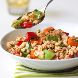 Farro Salad / JillHough.com This hearty-yet-refreshing salad is loaded with summery vegetables—green beans, bell peppers, and tomato—and laced with basil.