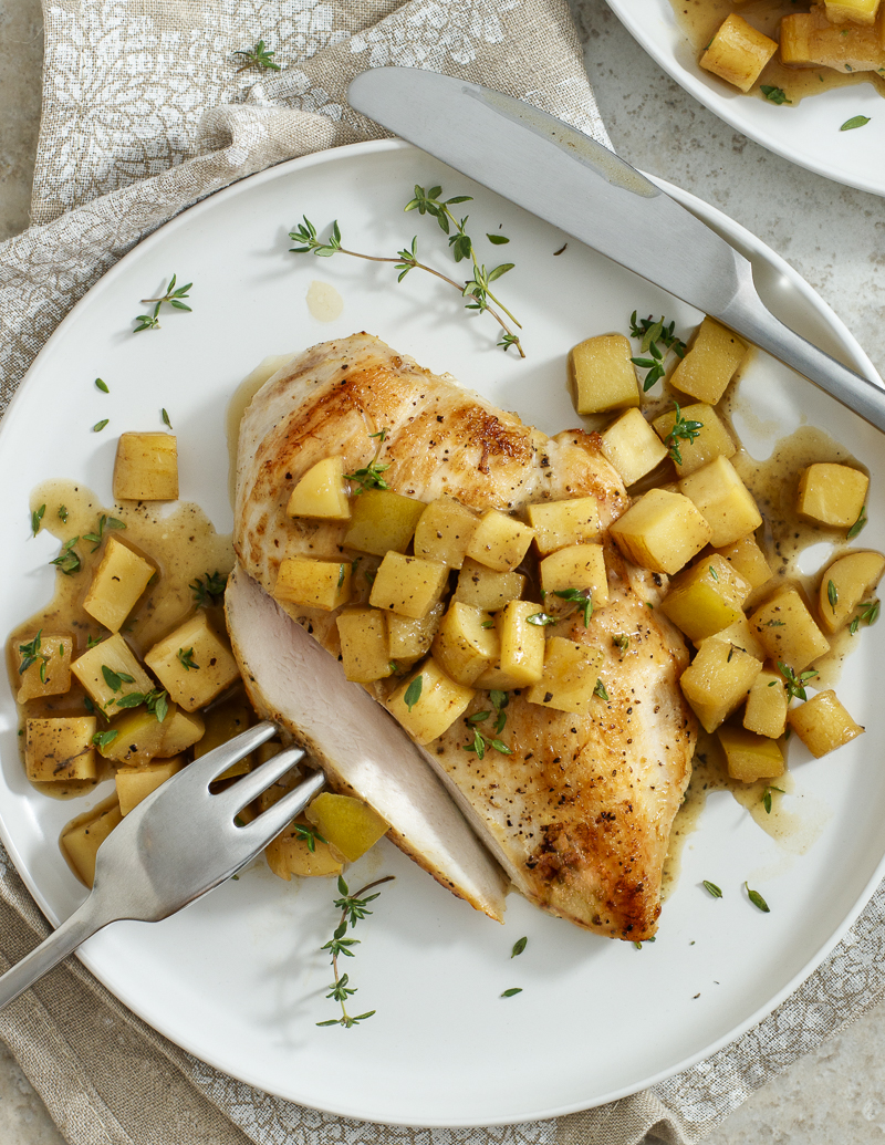 Sauteed Chicken with Parsnip, Apple, and Sherry Pan Sauce / JillHough.com Sautéed Chicken with Parsnip, Apple, and Sherry Pan sauce is an easy way jazz up a simple pan-seared chicken breast. #chicken #parsnip #apple #sherry #pansauce #sauteedchicken #pansearedchicken