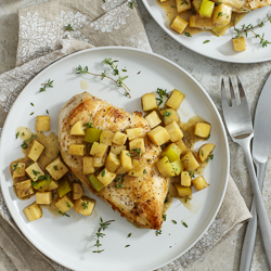 Sauteed Chicken with Parsnip, Apple, and Sherry Pan Sauce / JillHough.com Sautéed Chicken with Parsnip, Apple, and Sherry Pan sauce is an easy way jazz up a simple pan-seared chicken breast. #chicken #parsnip #apple #sherry #pansauce #sauteedchicken #pansearedchicken