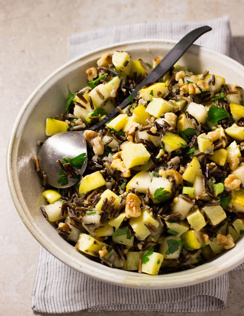 Wild Rice, Pear, and Sweet Potato Salad with Walnuts / JillHough.com A recipe for Wild Rice, Pear, and Sweet Potato Salad from “The Whole Grain Promise” by Robin Asbell (Running Press, 2015)