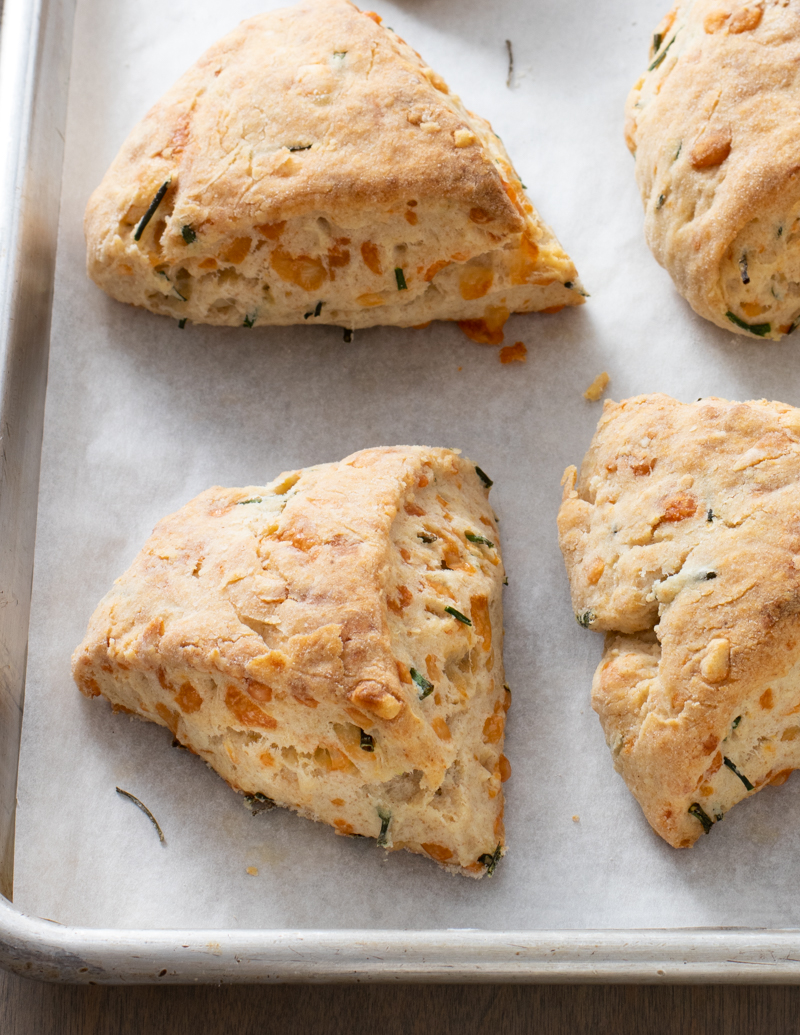 Rustic Gruy&egrave;re Chive Scones / JillHough.com These savory scones have plenty of cheesy goodness and a little earthiness from whole wheat flour. I like them along side soup, salad, or an eggy casserole for brunch, lunch, or dinner&mdash;or simply with a cup of coffee for breakfast.