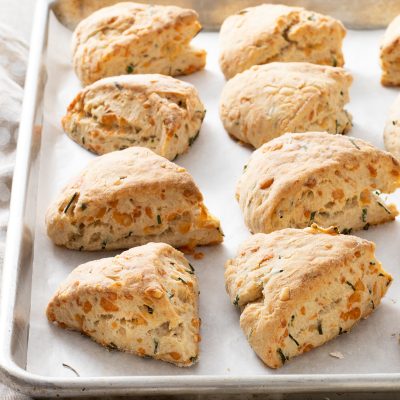 Rustic Gruy&egrave;re Chive Scones / JillHough.com These savory scones have plenty of cheesy goodness and a little earthiness from whole wheat flour. I like them along side soup, salad, or an eggy casserole for brunch, lunch, or dinner&mdash;or simply with a cup of coffee for breakfast.