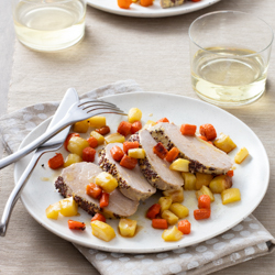 Honey-Mustard Pork Tenderloin with Roasted Carrots and Parsnips / JillHough.com A pork tenderloin is a great weeknight roast because it cooks so quickly. In this recipe it gets slathered with a simple yet flavorful Dijon mustard sauce and served with a tasty combination of carrots and parsnips.