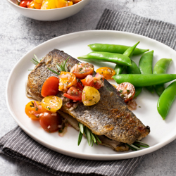 Pan-Seared Rosemary Rainbow Trout with Cherry Tomato Relish / JillHough.com This tasty trout recipe can be ready in about fifteen minutes—and is especially pretty if you use a medley of cherry tomato shapes and colors.