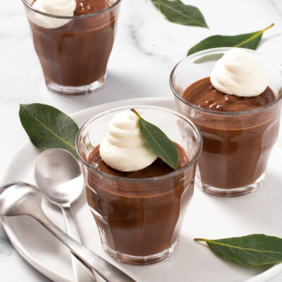 Bay-Infused Chocolate Pot de Crème / JillHough.com A basic-but-delicious chocolate pot de crème (aka chocolate pudding) made even more special by infusing it with fresh bay leaves.