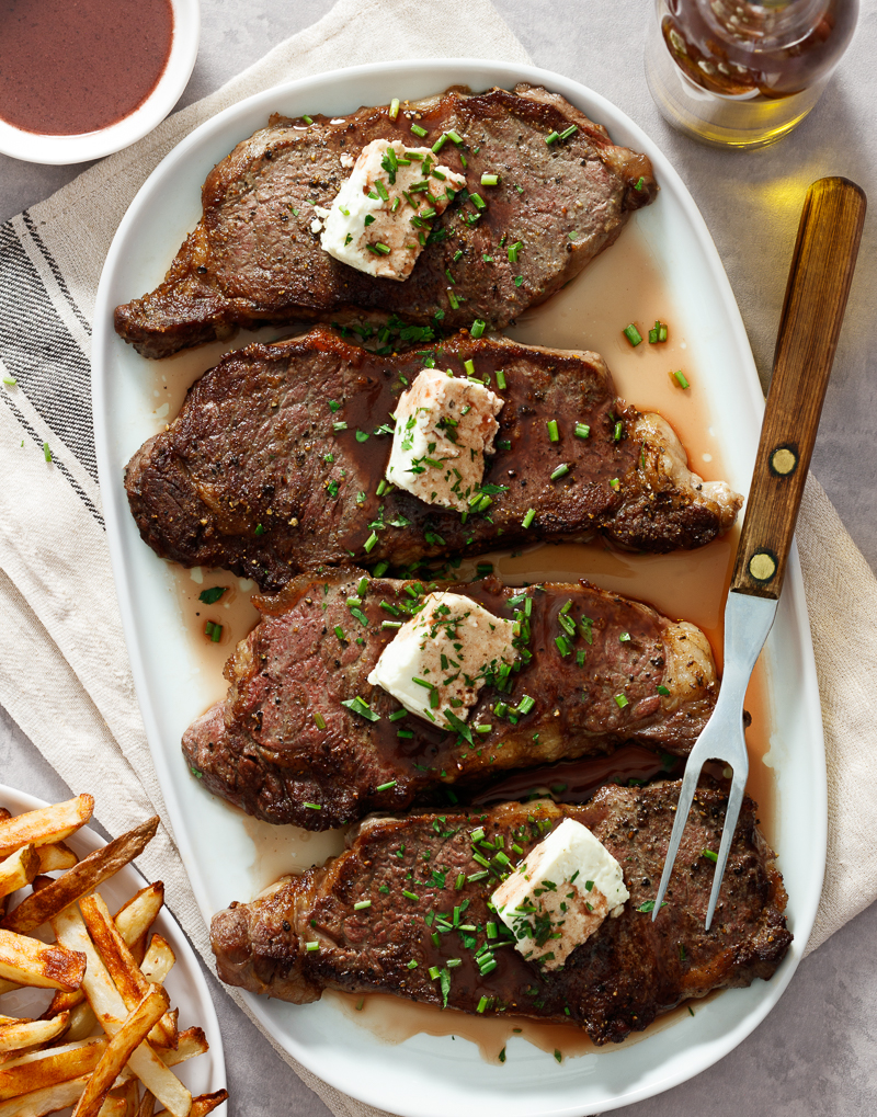 Pan-Seared Steaks with Boursin/JillHough.com Here, a flavorful cheese quickly and easily dresses up a simply-prepared steak. The recipe includes an optional, easy-to-make Merlot pan sauce—omit it to keep things deliciously simple, or add it for a nice cherry on top.
