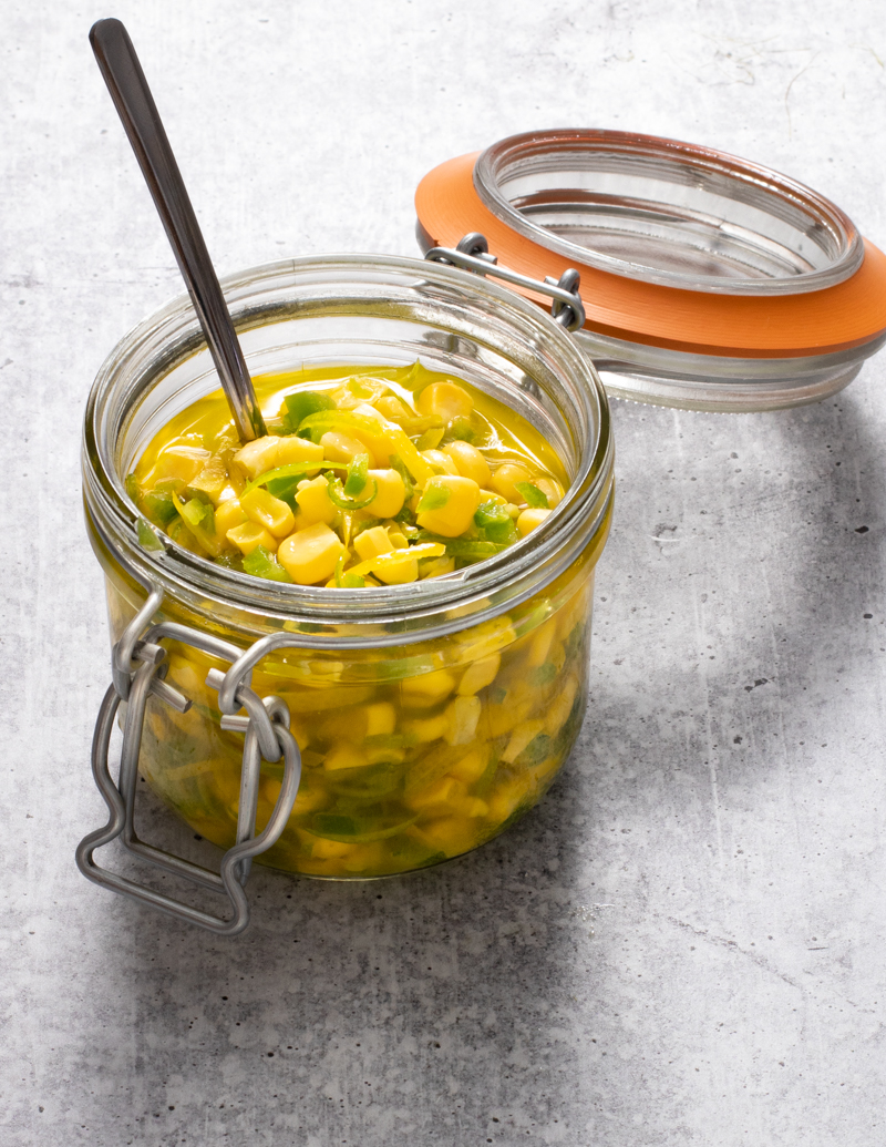 Lemon-Lime, Corn, and Jalapeno Relish / JillHough.com A sunny, summery, simple, and deliciously corny relish to go with chicken, steaks, salmon, burgers, BLTs, grilled veggies—you name it. #corn #jalapeno #lemon #lime #lemonlime #relish