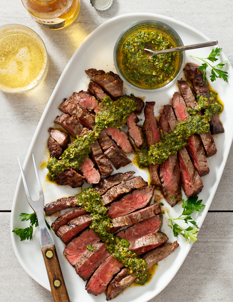 Skirt Steak with Chimichurri / JillHough.com Kind of a parsley pesto, chimichurri is a spicy, vinegary, olive oil sauce that’s most often served with grilled meat—like deeply savory and satisfying skirt steak. #steak #skirtsteak #chimichurri