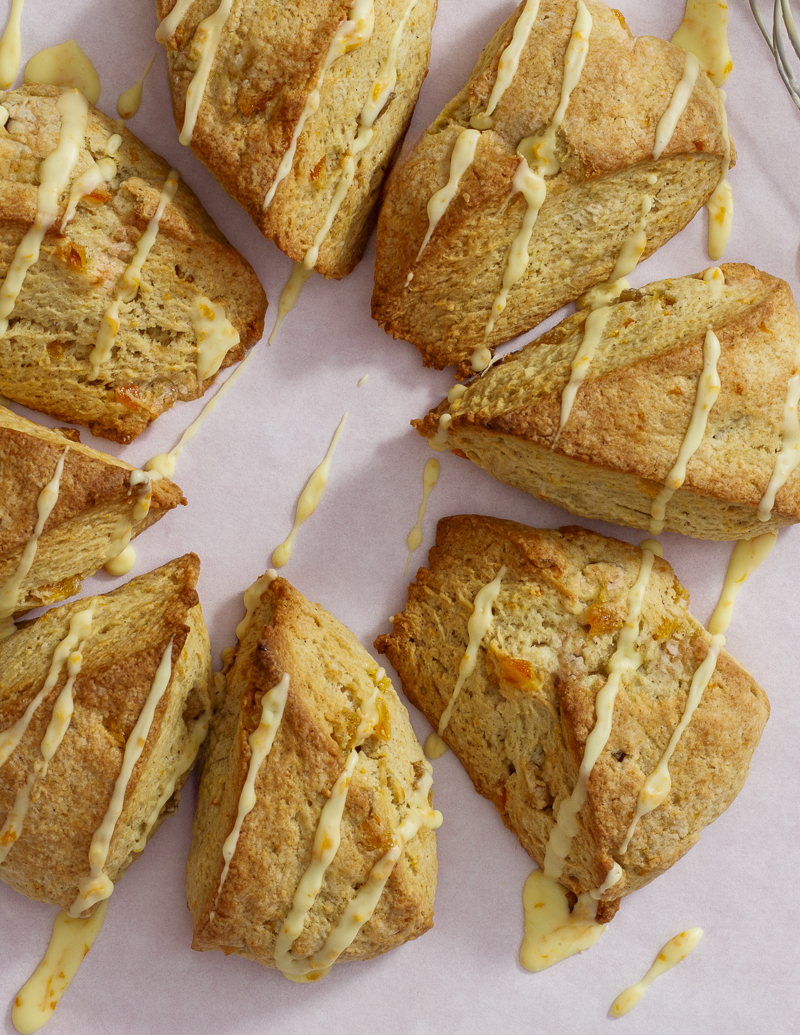 Ginger Orange Scones / JillHough.com Buttery and tender, flavored with ginger, orange zest, and a touch of five-spice and studded with candied ginger and dried orange. #scones #butter #ginger #orange
