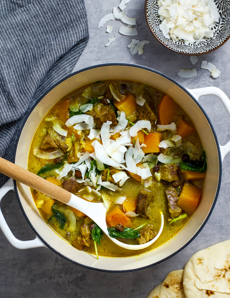 Curried Lamb and Butternut Squash Stew / JillHough.com A rich and flavorful stew laced with curry powder, coconut milk, and just enough cayenne to add subtle warmth. #lamb #lambstew #butternutsquash #wintersquash #stew