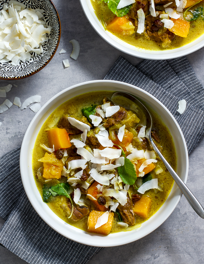 Curried Lamb and Butternut Squash Stew / JillHough.com A rich and flavorful stew laced with curry powder, coconut milk, and just enough cayenne to add subtle warmth. #lamb #lambstew #butternutsquash #wintersquash #stew